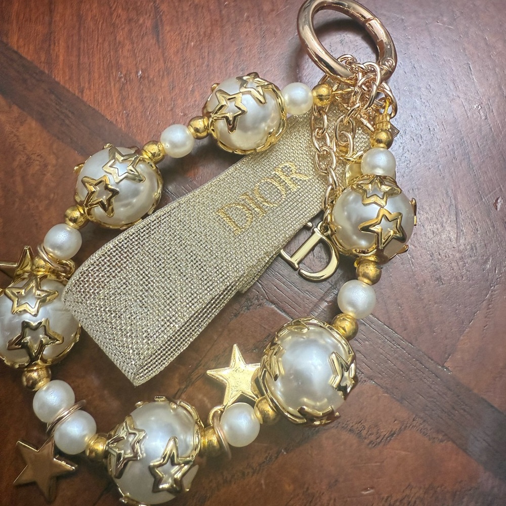 New Dior Gold gwp Pearl Star Charm bag charm key chain Bracelet